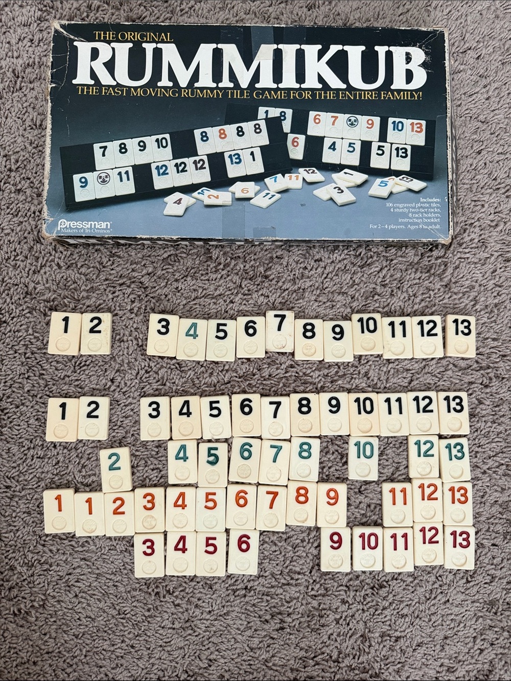 Rummikub Classic Tile Game Replacement Cream Tiles with Multi-Color Numbers
